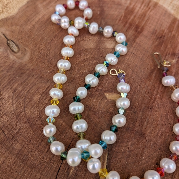 Pearl and Swarovski Crystal Rainbow GF Necklace - Picture 6 of 11